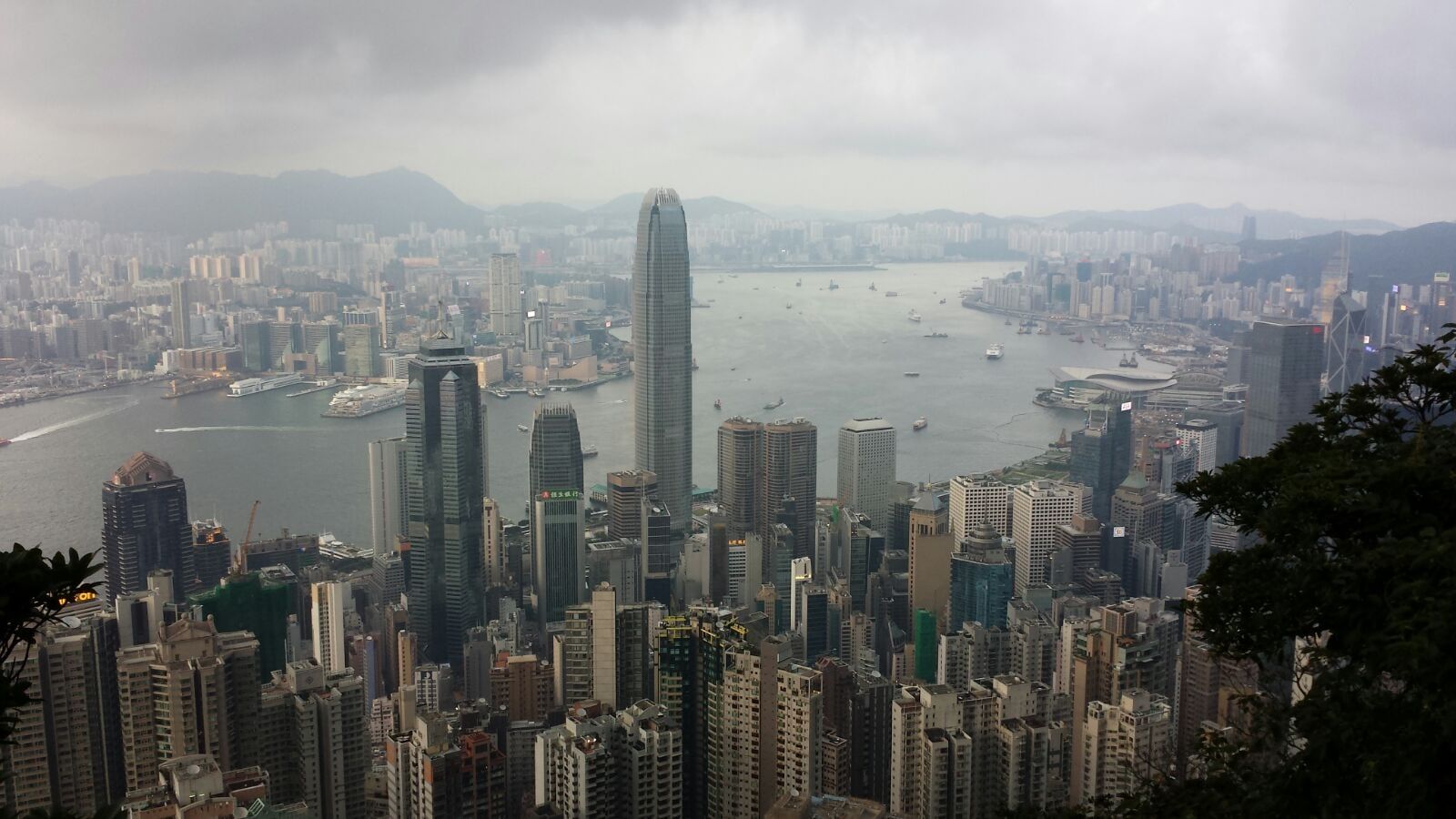 Hong Kong harbour and shipping seen from above the city - photograph by Simon Daniels